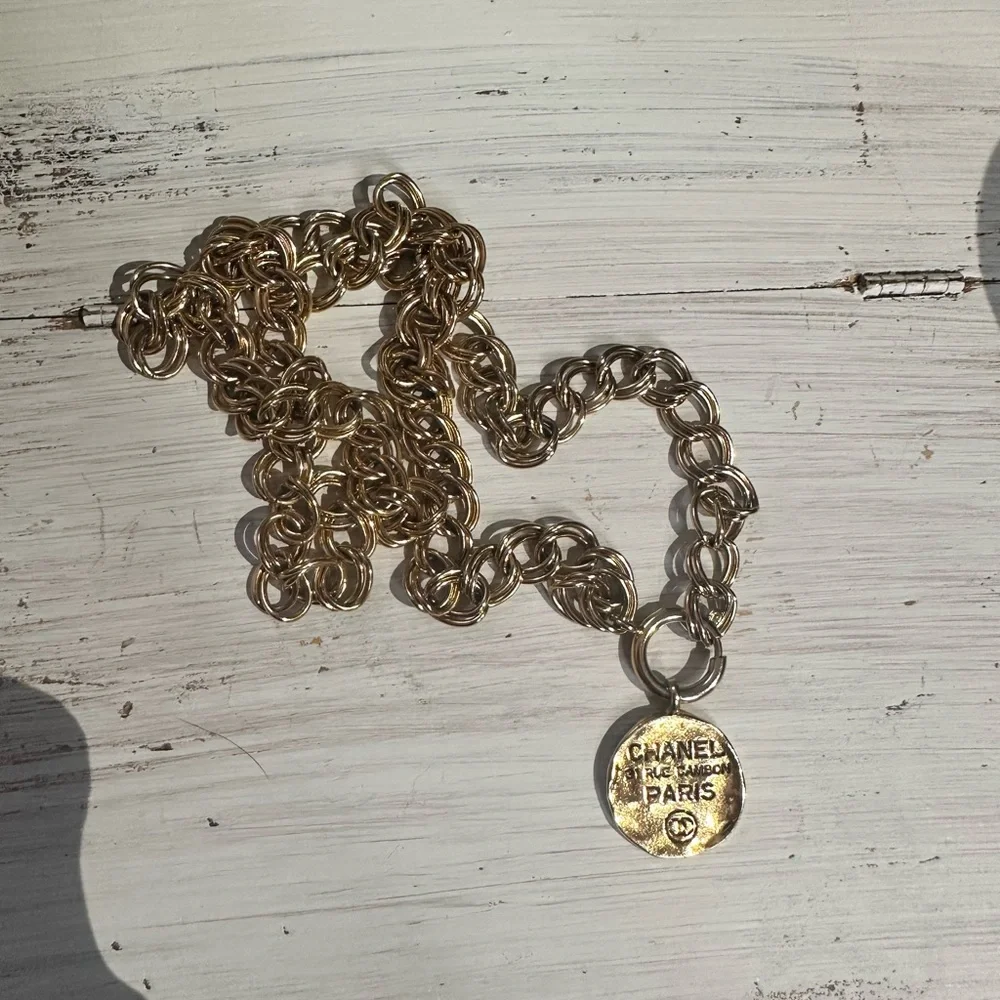 CHANEL Gold Chain Necklace with Paris Pendant
